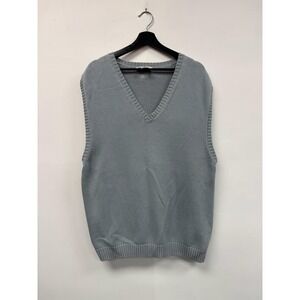 Vintage Russell Athletic Sweater Vest Mens Large Gray V Neck 100% Cotton USA